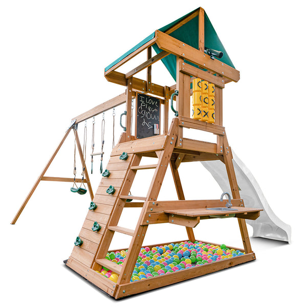 Lifespan Kids Birmingham Swing Set & Play Centre With 2.2M Slide (White) Outdoor Play Sets