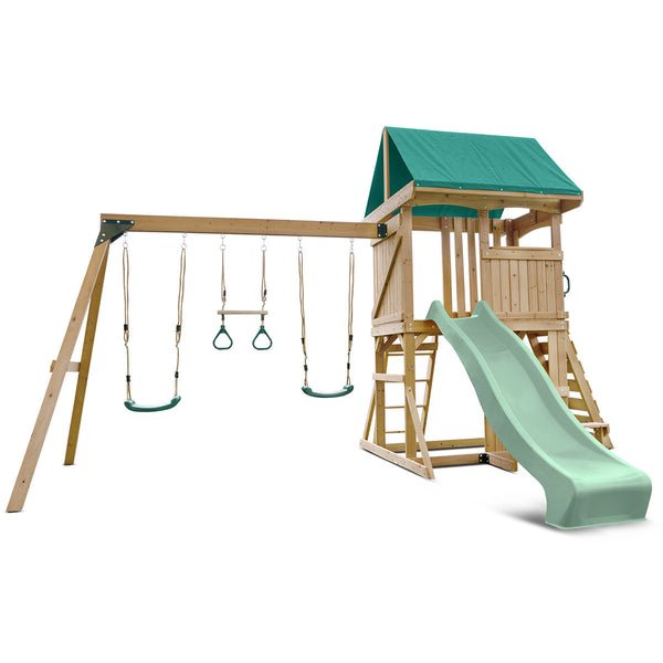 Lifespan Kids Carindale Swing Set & Play Centre With 2.2M Slide (Pastel Green) Outdoor Play Sets