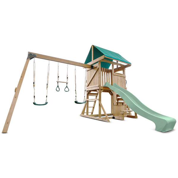 Lifespan Kids Carindale Swing Set & Play Centre With 2.2M Slide (Pastel Green) Outdoor Play Sets