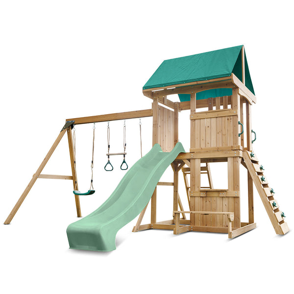 Lifespan Kids Carindale Swing Set & Play Centre With 2.2M Slide (Pastel Green) Outdoor Play Sets