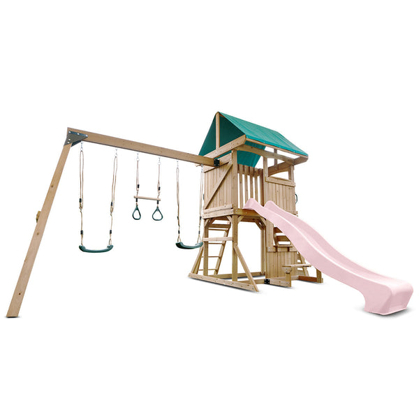 Lifespan Kids Carindale Swing Set & Play Centre With 2.2M Slide (Pastel Pink) Outdoor Play Sets