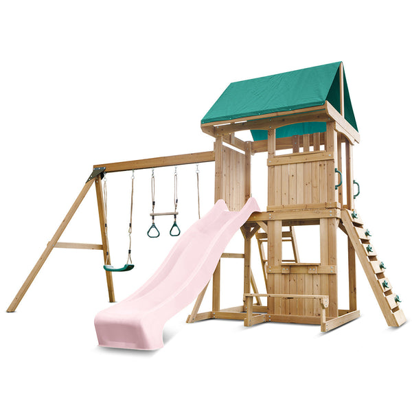 Lifespan Kids Carindale Swing Set & Play Centre With 2.2M Slide (Pastel Pink) Outdoor Play Sets
