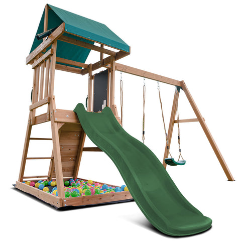 Lifespan Kids Greenvale Swing Set & Play Centre With 1.8M Slide (Green) Outdoor Play Sets