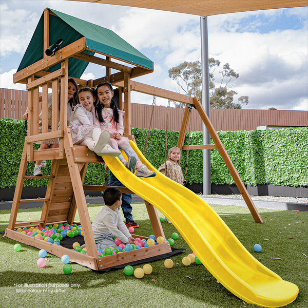 Lifespan Kids Greenvale Swing Set & Play Centre With 1.8M Slide (Green) Outdoor Play Sets