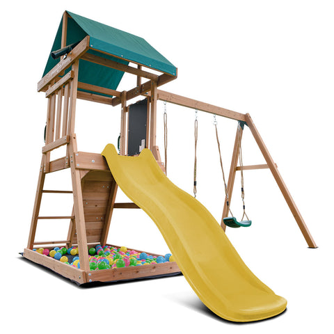 Lifespan Kids Greenvale Swing Set & Play Centre With 1.8M Slide (Yellow) Outdoor Play Sets