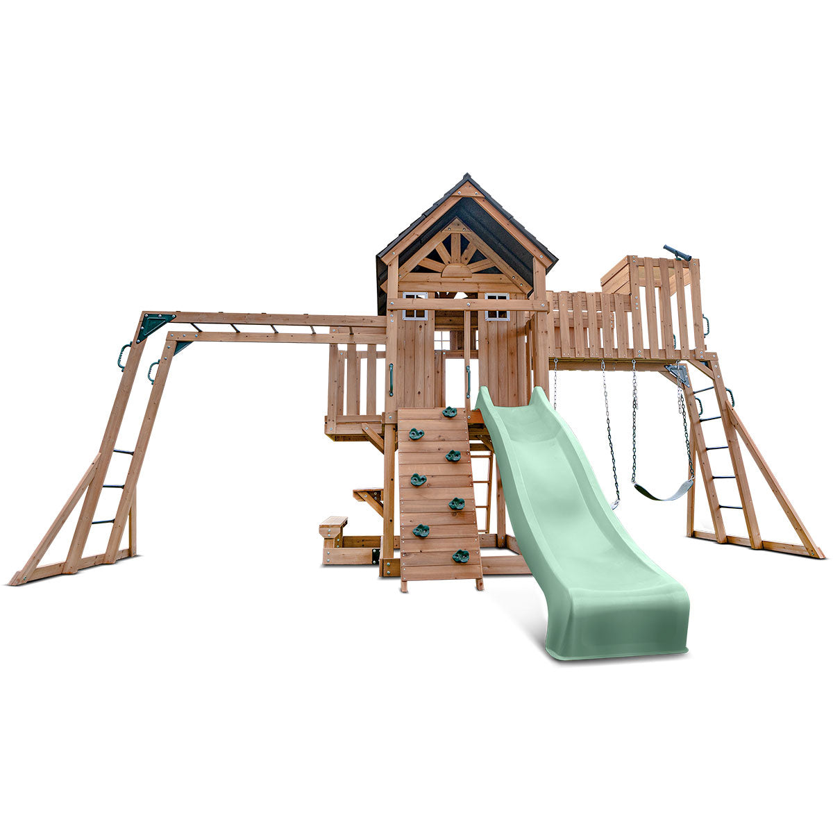 Lifespan Kids Kensington Swing Set Monkey Bars & Play Centre With 2.2M Slide (Pastel Green) Outdoor Play Sets