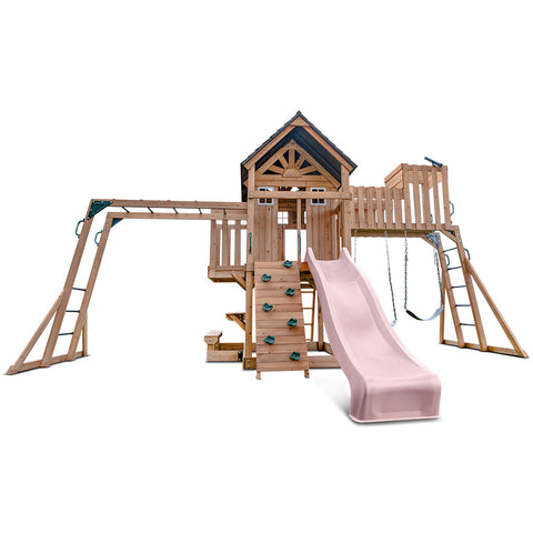 Lifespan Kids Kensington Swing Set Monkey Bars & Play Centre With 2.2M Slide (Pastel Pink) Outdoor Play Sets