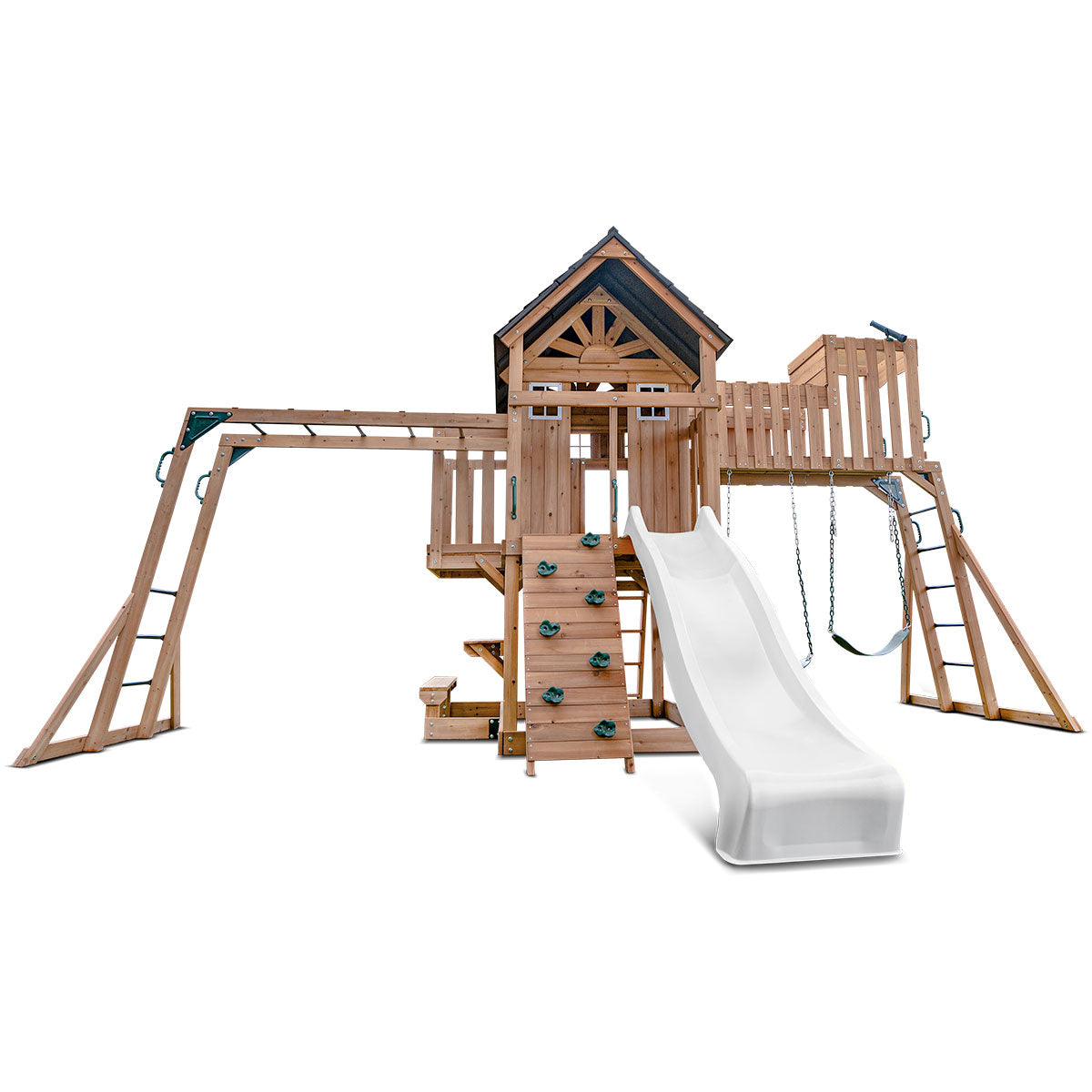 Lifespan Kids Kensington Swing Set Monkey Bars & Play Centre With 2.2M Slide (White) Outdoor Play Sets