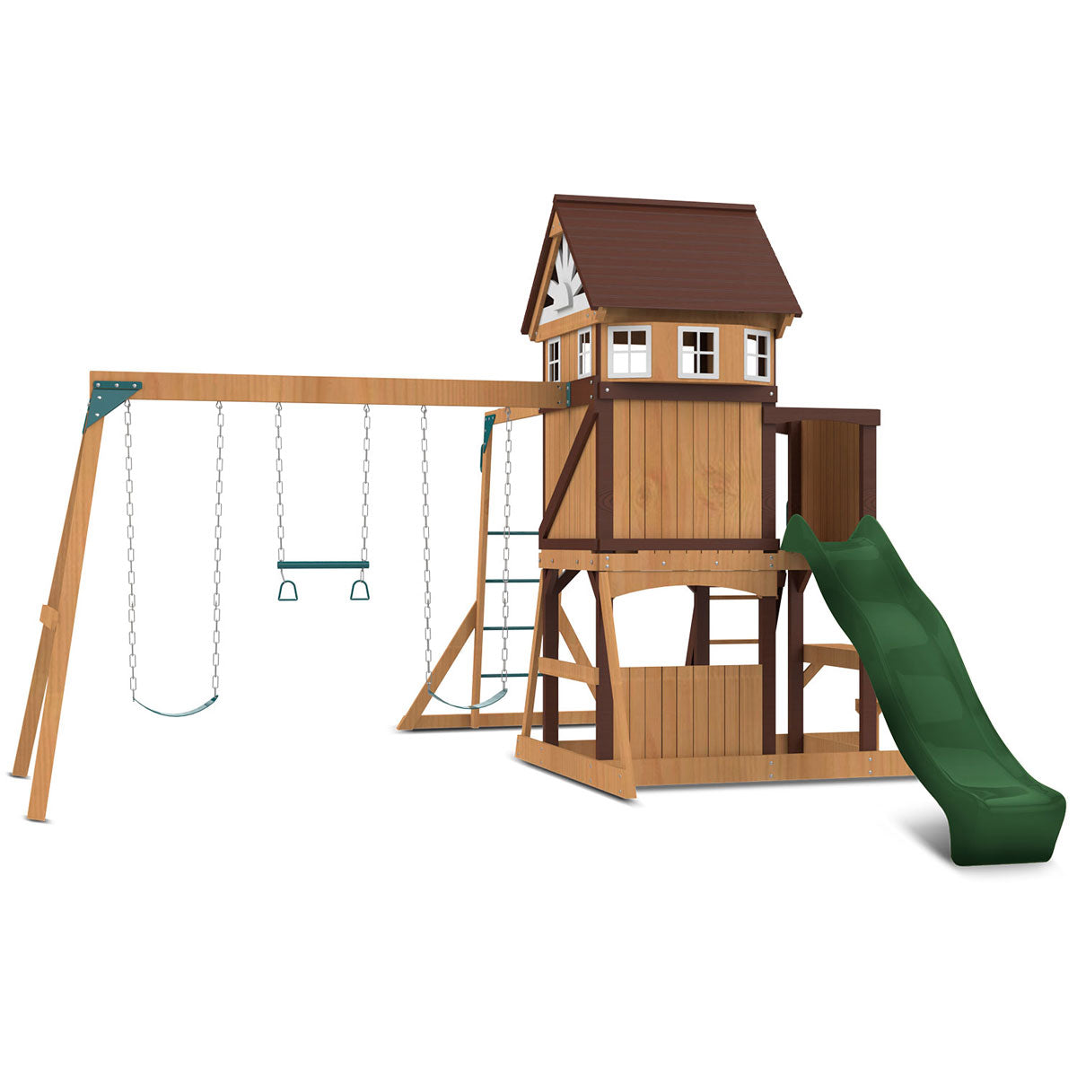 Lifespan Kids Meer Brook Swing Set Monkey Bars & Play Centre With 2.2M Slide (Green) Outdoor Play Sets