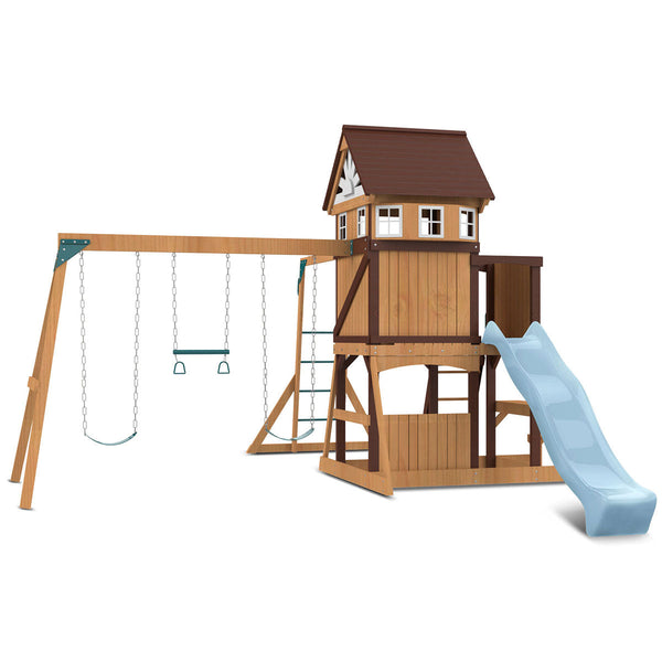 Lifespan Kids Meer Brook Swing Set Monkey Bars & Play Centre With 2.2M Slide (Pastel Blue) Outdoor Play Sets