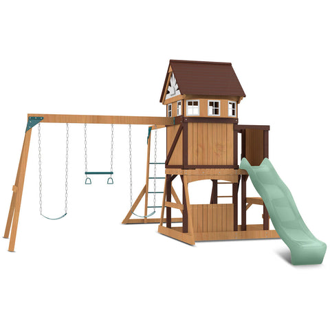 Lifespan Kids Meer Brook Swing Set Monkey Bars & Play Centre With 2.2M Slide (Pastel Green) Outdoor Play Sets