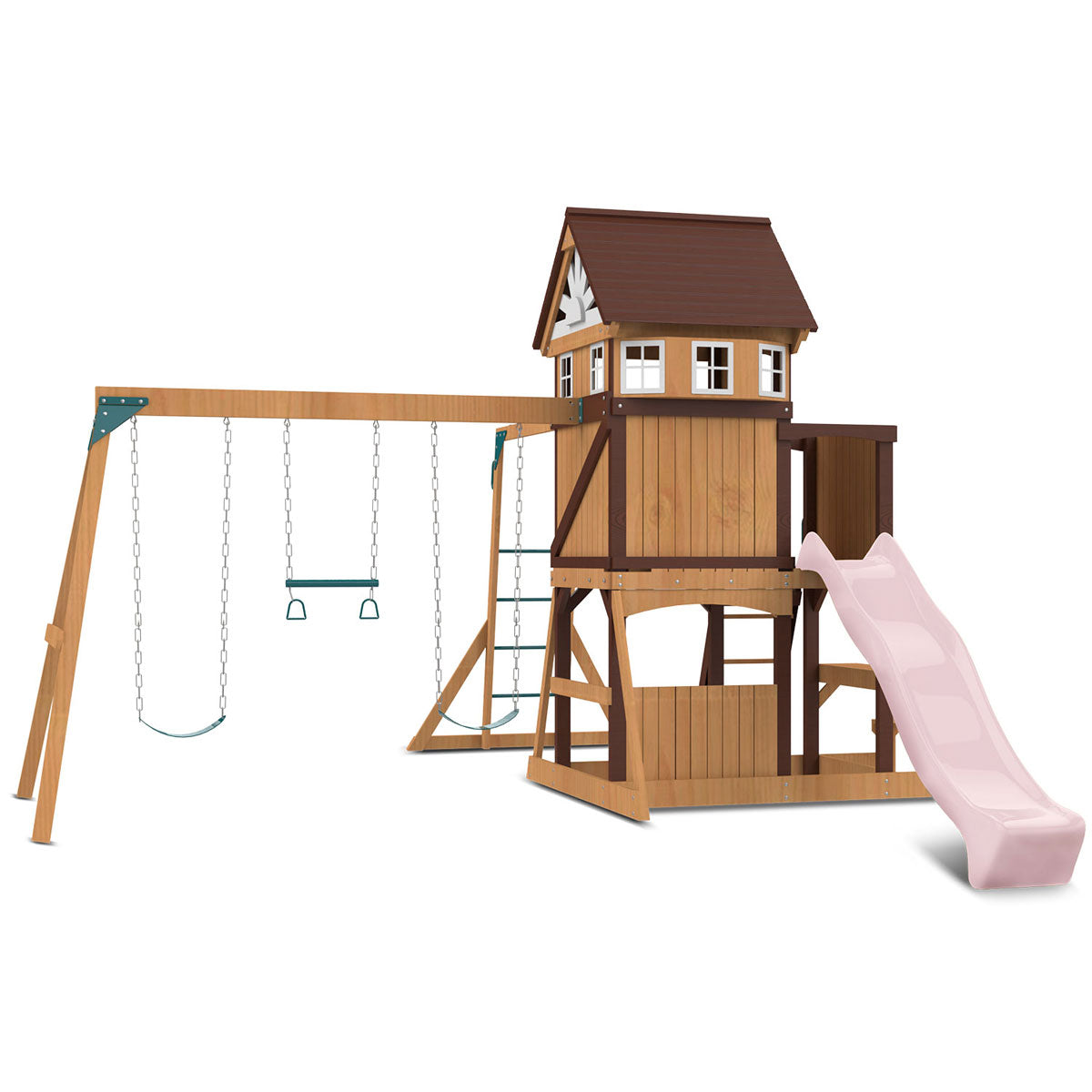 Lifespan Kids Meer Brook Swing Set Monkey Bars & Play Centre With 2.2M Slide (Pastel Pink) Outdoor Play Sets