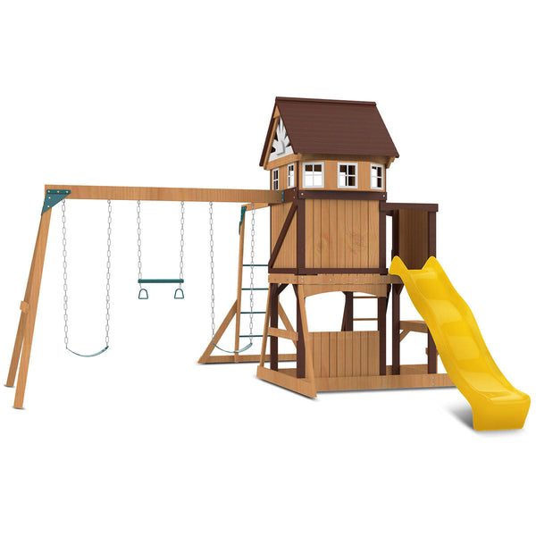 Lifespan Kids Meer Brook Swing Set Monkey Bars & Play Centre With 2.2M Slide (Yellow) Outdoor Play Sets