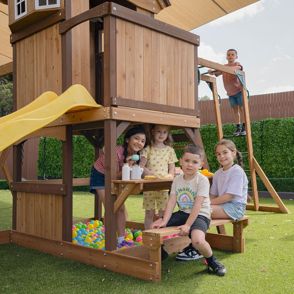 Lifespan Kids Meer Brook Swing Set Monkey Bars & Play Centre With 2.2M Slide (Yellow) Outdoor Play Sets