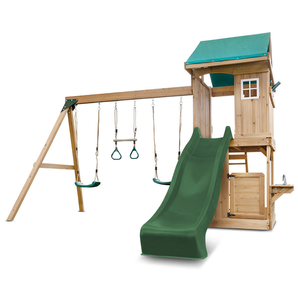 Lifespan Kids Montrose Swing Set & Play Centre With 2.2M Slide (Green) Slides