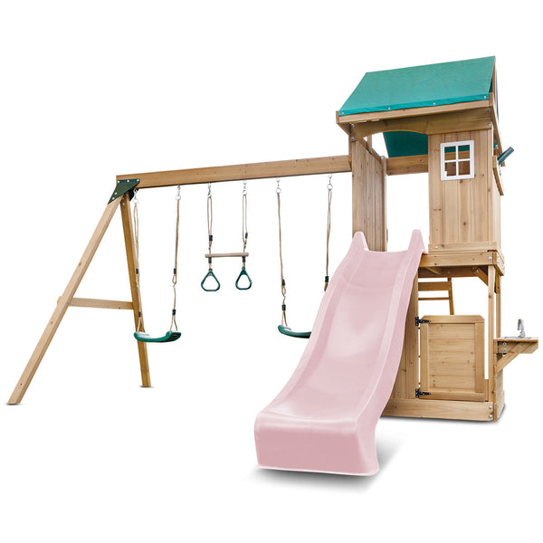 Lifespan Kids Montrose Swing Set & Play Centre With 2.2M Slide (Pastel Pink) Slides