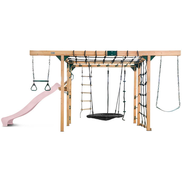 Lifespan Kids Orangutan Monkey Bars Jungle Gym Climbing Frame With 2.2M Slide (Pastel Pink) Outdoor Play Sets