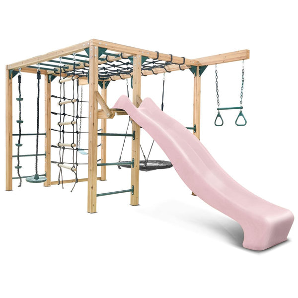 Lifespan Kids Orangutan Monkey Bars Jungle Gym Climbing Frame With 2.2M Slide (Pastel Pink) Outdoor Play Sets