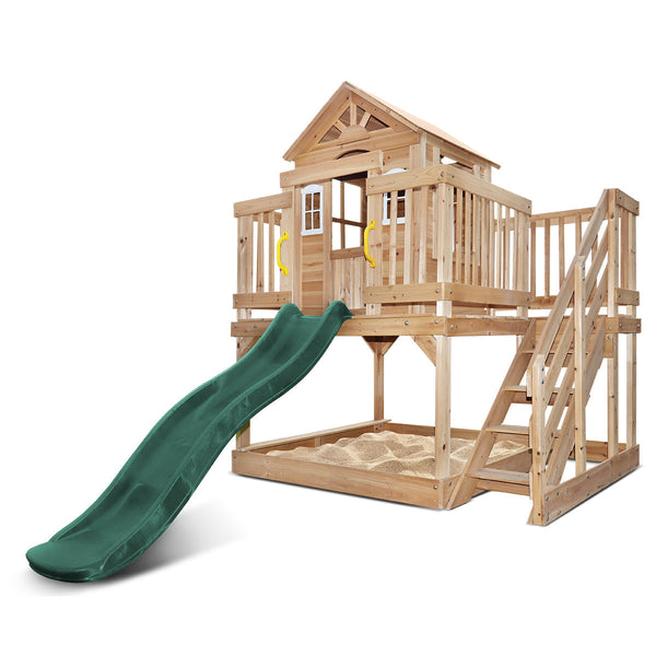 Lifespan Kids Silverton Cubby House With 1.8M Slide (Green) Outdoor Play Sets
