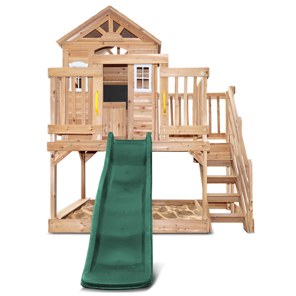 Lifespan Kids Silverton Cubby House With 1.8M Slide (Green) Outdoor Play Sets