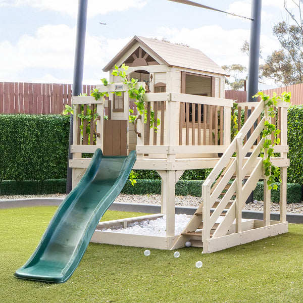 Lifespan Kids Silverton Cubby House With 1.8M Slide (Green) Outdoor Play Sets