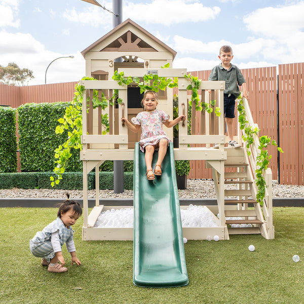 Lifespan Kids Silverton Cubby House With 1.8M Slide (Green) Outdoor Play Sets
