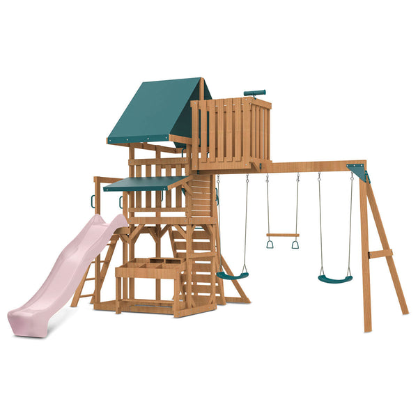 Lifespan Kids Walton Swing Set Monkey Bars & Play Centre With 2.2M Slide (Pastel Pink) Outdoor Play Sets