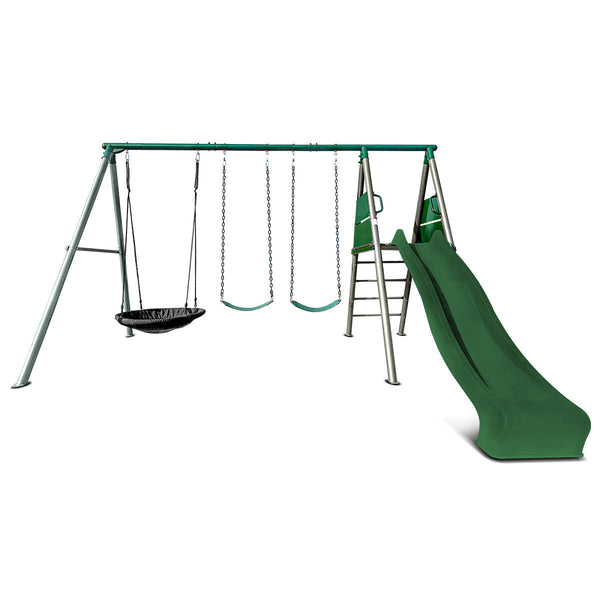 Lifespan Kids Europa Commercial Grade Steel Swing Set With Climb & 2.2M Slide (Green) Outdoor Play Sets