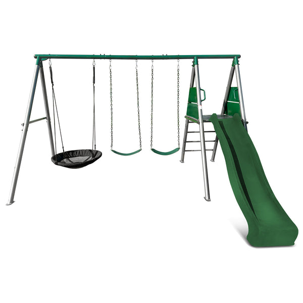 Lifespan Kids Europa Commercial Grade Steel Swing Set With Climb & 2.2M Slide (Green) Outdoor Play Sets