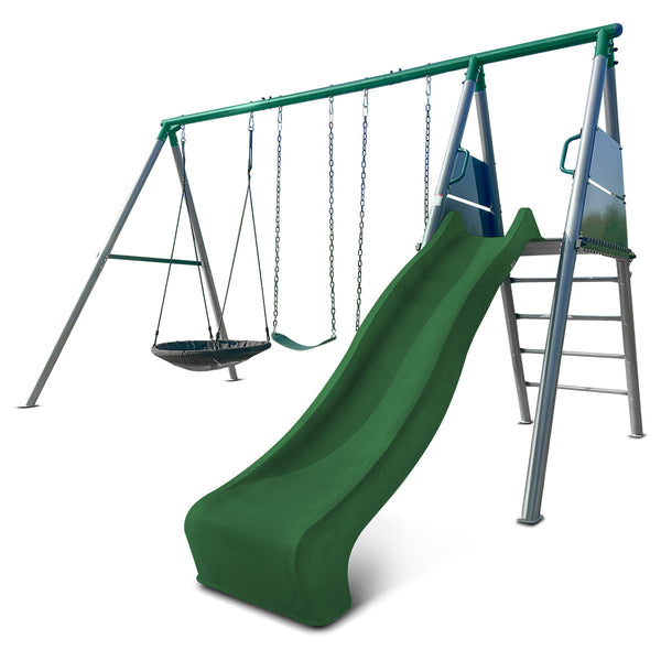 Lifespan Kids Europa Commercial Grade Steel Swing Set With Climb & 2.2M Slide (Green) Outdoor Play Sets