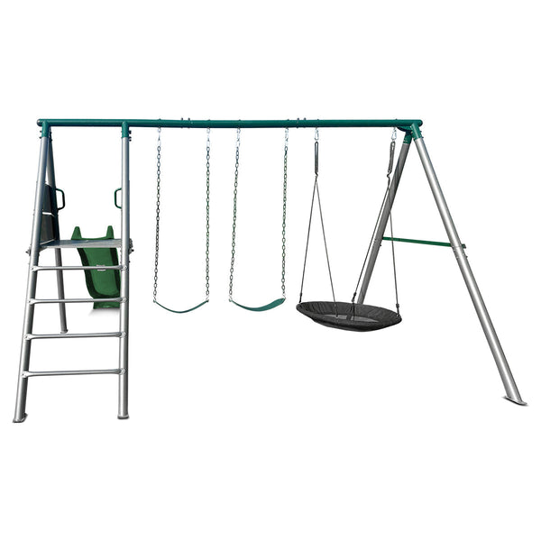 Lifespan Kids Europa Commercial Grade Steel Swing Set With Climb & 2.2M Slide (Green) Outdoor Play Sets