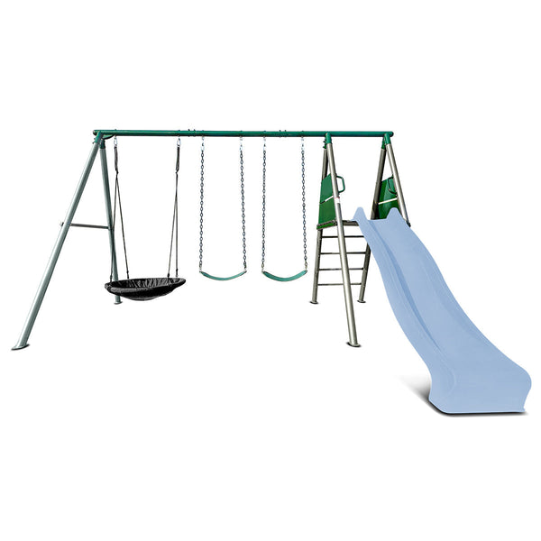 Lifespan Kids Europa Commercial Grade Steel Swing Set With Climb & 2.2M Slide (Pastel Blue) Outdoor Play Sets
