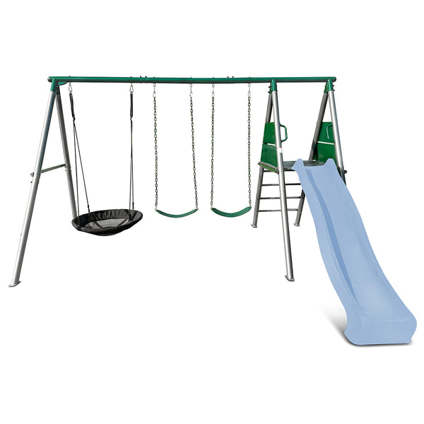 Lifespan Kids Europa Commercial Grade Steel Swing Set With Climb & 2.2M Slide (Pastel Blue) Outdoor Play Sets