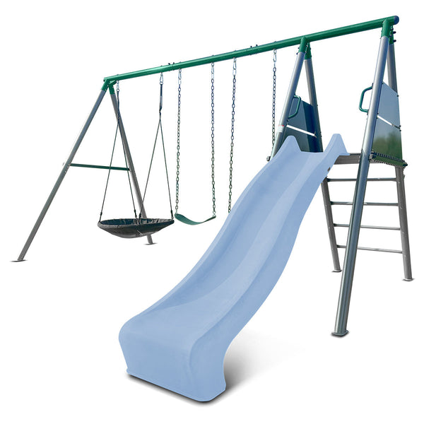 Lifespan Kids Europa Commercial Grade Steel Swing Set With Climb & 2.2M Slide (Pastel Blue) Outdoor Play Sets