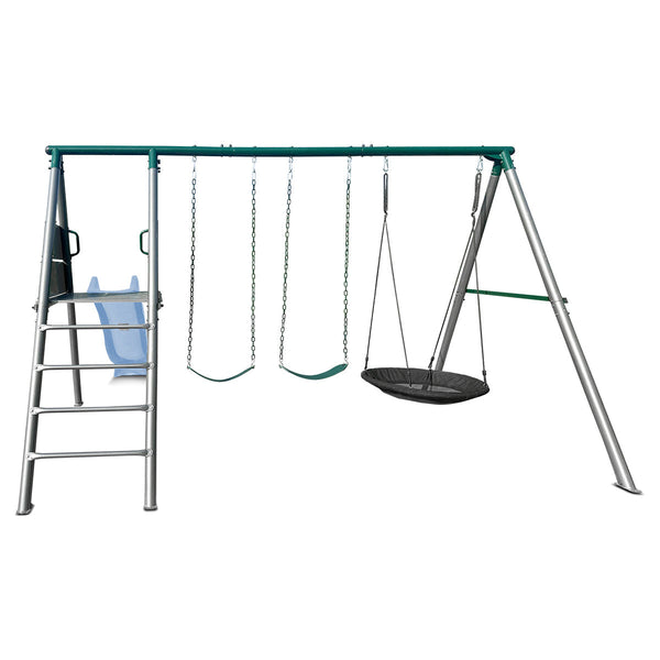 Lifespan Kids Europa Commercial Grade Steel Swing Set With Climb & 2.2M Slide (Pastel Blue) Outdoor Play Sets