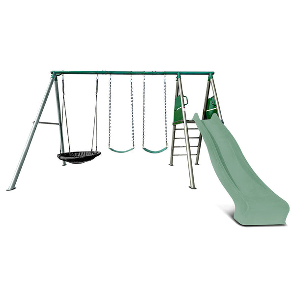 Lifespan Kids Europa Commercial Grade Steel Swing Set With Climb & 2.2M Slide (Pastel Green) Outdoor Play Sets