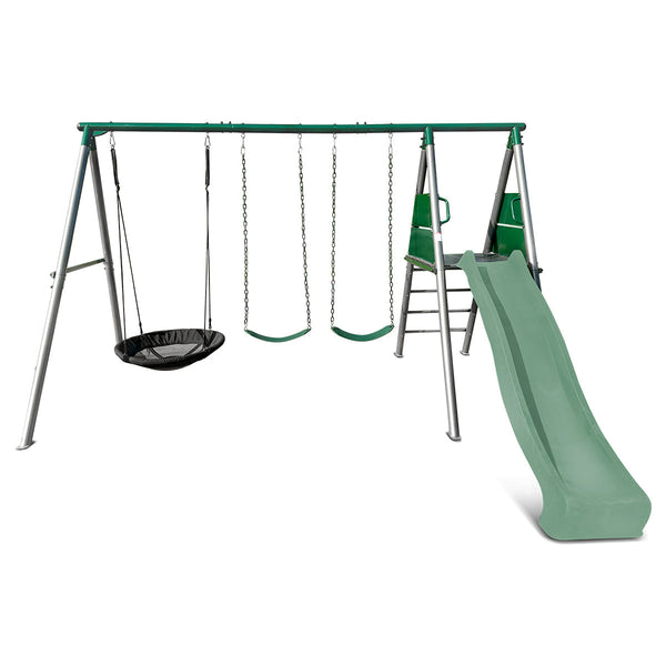 Lifespan Kids Europa Commercial Grade Steel Swing Set With Climb & 2.2M Slide (Pastel Green) Outdoor Play Sets