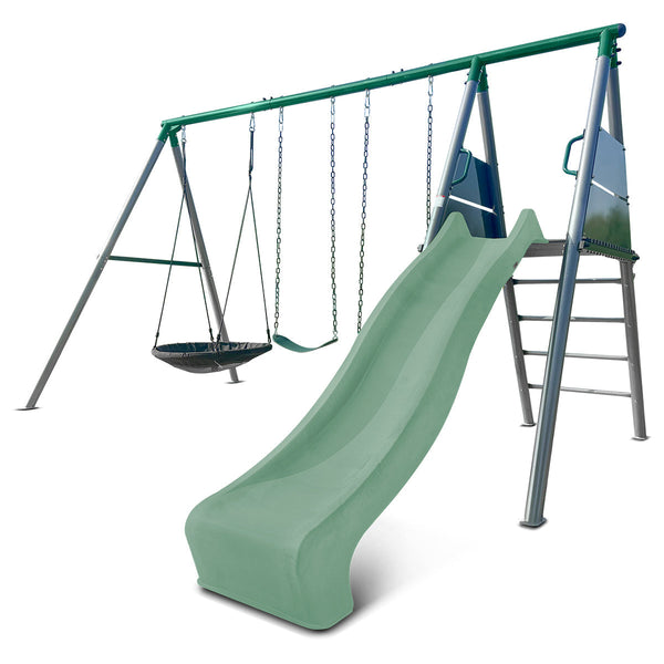 Lifespan Kids Europa Commercial Grade Steel Swing Set With Climb & 2.2M Slide (Pastel Green) Outdoor Play Sets