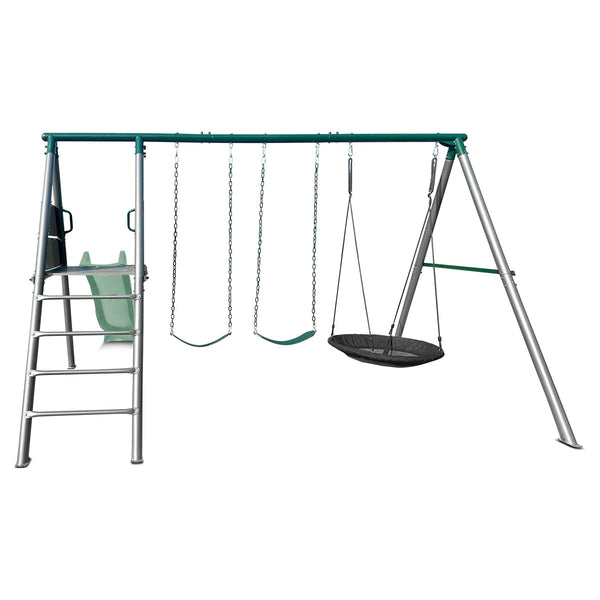 Lifespan Kids Europa Commercial Grade Steel Swing Set With Climb & 2.2M Slide (Pastel Green) Outdoor Play Sets