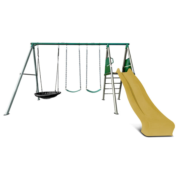 Lifespan Kids Europa Commercial Grade Steel Swing Set With Climb & 2.2M Slide (Yellow) Outdoor Play Sets