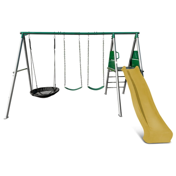 Lifespan Kids Europa Commercial Grade Steel Swing Set With Climb & 2.2M Slide (Yellow) Outdoor Play Sets
