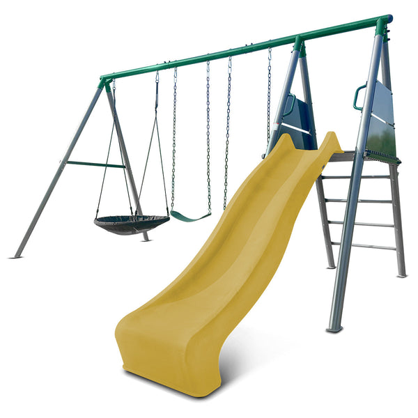 Lifespan Kids Europa Commercial Grade Steel Swing Set With Climb & 2.2M Slide (Yellow) Outdoor Play Sets