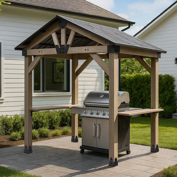Yardtopia Oslo 2.4M X 1.8M Bbq/Grill Timber & Steel Gable Roof Gazebo Gazebos & Pergolas