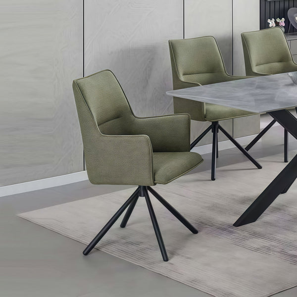 Dining Chair Green Linen Fabric Upholstered Seat Powder Coated Iron Legs Dining Chairs