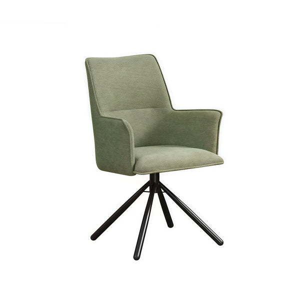 Dining Chair Green Linen Fabric Upholstered Seat Powder Coated Iron Legs Dining Chairs