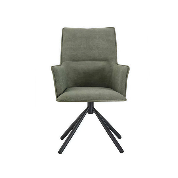 Dining Chair Green Linen Fabric Upholstered Seat Powder Coated Iron Legs Dining Chairs