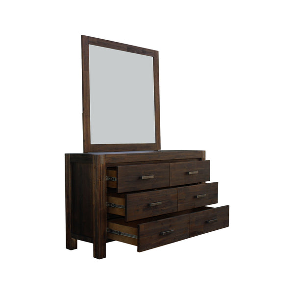 4 Pieces Bedroom Suite In Solid Wood Veneered Acacia Construction Timber Slat Queen Size Chocolate Colour Bedside Table & Dresser Dressers & Chests Of