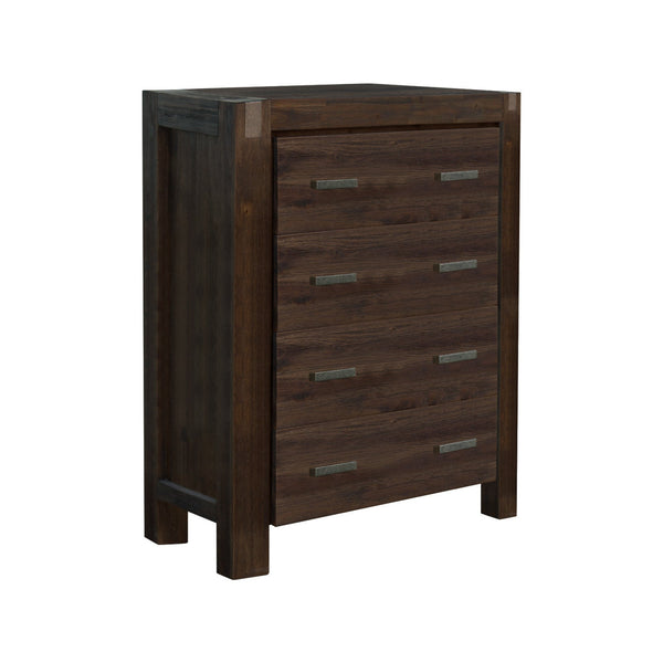 4 Pieces Bedroom Suite In Solid Wood Veneered Acacia Construction Timber Slat Queen Size Chocolate Colour Bedside Table & Tallboy Dressers & Chests Of