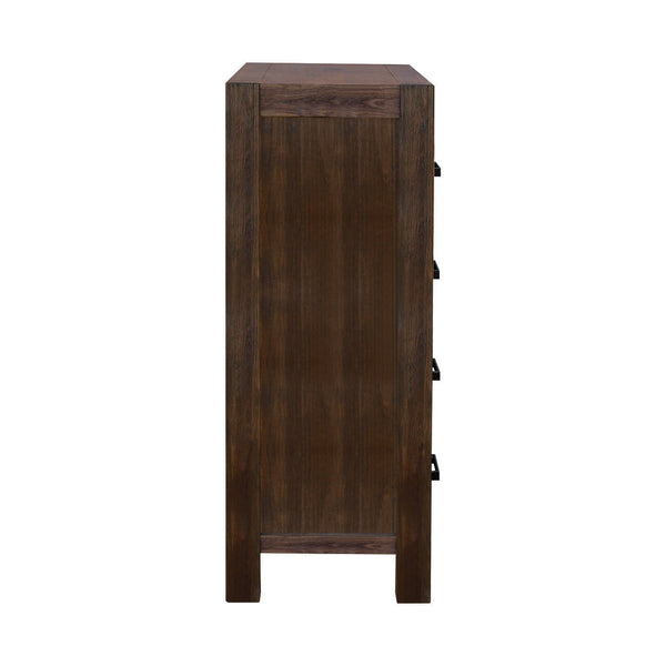 4 Pieces Bedroom Suite In Solid Wood Veneered Acacia Construction Timber Slat Queen Size Chocolate Colour Bedside Table & Tallboy Dressers & Chests Of