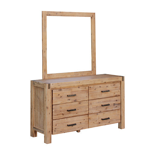 4 Pieces Bedroom Suite In Solid Wood Veneered Acacia Construction Timber Slat Double Size Oak Colour Bedside Table & Dresser Dressers & Chests Of Draw